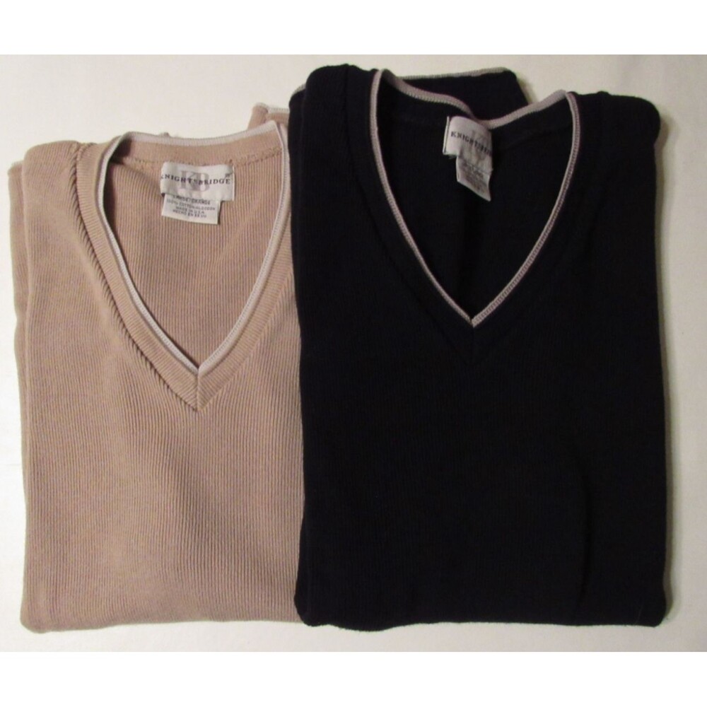VTG Mens Knightsbridge Lot of 2 Black/Tan Cotton Pullover Sweater Vests Size L